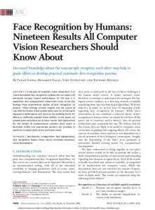 INVITED PAPER Face Recognition by Humans: Nineteen Results All Computer Vision Researchers Should
