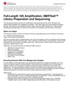 Unsupported Protocol - Full-Length 16S Amplification, SMRTbell™ Library Preparation and Sequencing