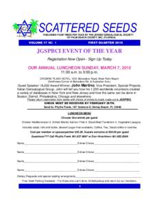 SCATTERED SEEDS PUBLISHED FOUR TIMES PER YEAR BY THE JEWISH GENEALOGICAL SOCIETY OF PALM BEACH COUNTY, INC. (FLORIDA) VOLUME 17 NO. 1