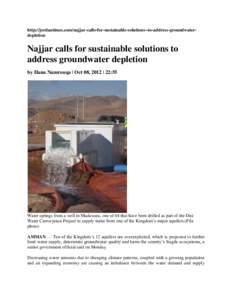 http://jordantimes.com/najjar-calls-for-sustainable-solutions--to-address-groundwaterdepletion  Najjar calls for sustainable solutions to address groundwater depletion by Hana Namrouqa | Oct 08, 2012 | 22:55