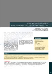 RENIN ANGIOTENSIN SYSTEM ROLE IN COLORECTAL CANCER LIVER METASTASES Supervisors: Prof C Christophi Contact details: Ph: [removed]Email: [removed] Blood pressure medication (Antihypertensive agents) tar
