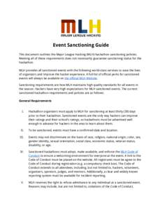 Event Sanctioning Guide This document outlines the Major League Hacking (MLH) hackathon sanctioning policies. Meeting all of these requirements does not necessarily guarantee sanctioning status for the hackathon. MLH pro