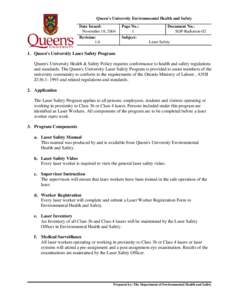 Queen’s University Environmental Health and Safety Date Issued: November 18, 2004 Revision: 1.0