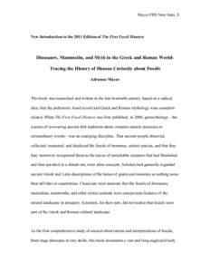 Mayor FFH New Intro, 1  New Introduction to the 2011 Edition of The First Fossil Hunters Dinosaurs, Mammoths, and Myth in the Greek and Roman World: Tracing the History of Human Curiosity about Fossils