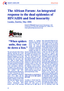 SIGHT AND LIFE  African Forum The African Forum: An integrated response to the dual epidemics of