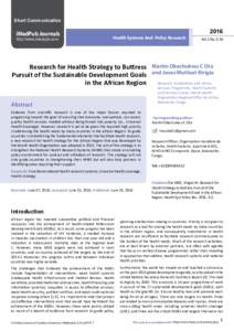 Research for Health Strategy to Buttress Pursuit of the Sustainable Development Goals in the African Region