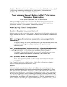 Team work and its contribution to High Performance Workplace Organisation