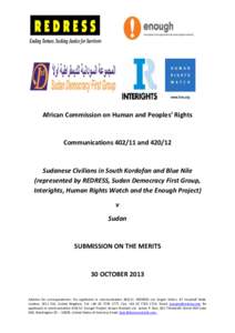 African Commission on Human and Peoples’ Rights  CommunicationsandSudanese Civilians in South Kordofan and Blue Nile (represented by REDRESS, Sudan Democracy First Group,
