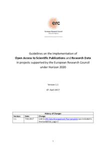 Guidelines on the Implementation of Open Access to Scientific Publications and Research Data in projects supported by the European Research Council under HorizonVersion 1.1