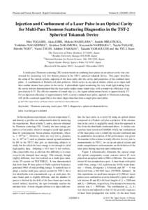 Plasma and Fusion Research: Rapid Communications  Volume 9, Injection and Confinement of a Laser Pulse in an Optical Cavity for Multi-Pass Thomson Scattering Diagnostics in the TST-2