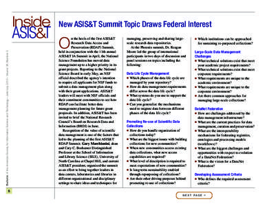 Bulletin of the American Society for Information Science and Technology – June/July 2010 – Volume 36, Number 5  Inside ASIS&T  New ASIS&T Summit Topic Draws Federal Interest