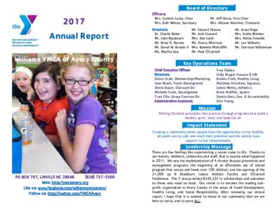 Board of DirectorsAnnual Report Williams YMCA of Avery County
