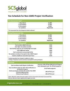 Fee Schedule for Non-GMO Project Verification Pre-Assessment Fees* 1-10 productsproductsproducts 51+ products