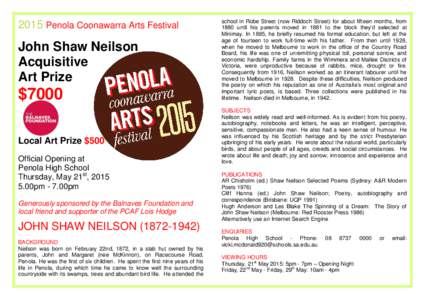 2015 Penola Coonawarra Arts Festival  John Shaw Neilson Acquisitive Art Prize