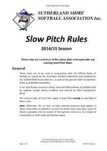 SSSA Slow Pitch Social Rules  SUTHERLAND SHIRE SOFTBALL ASSOCIATION Inc.  Slow Pitch Rules