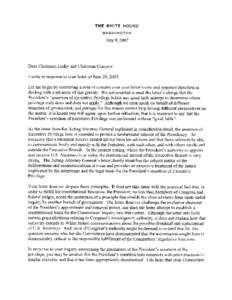 Communication to Congress on President's Assertion of Executive Privilege