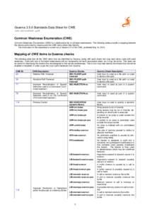 Goanna[removed]Standards Data Sheet for CWE cwe-datasheet.pdf Common Weakness Enumeration (CWE) Common Weakness Enumeration (CWE) is a collaborative list of software weaknesses. The following tables provide a mapping betwe