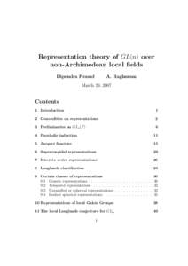 Representation theory of GL(n) over non-Archimedean local fields Dipendra Prasad A. Raghuram