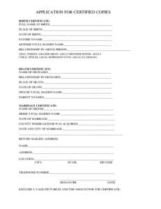 APPLICATION FOR CERTIFIED COPIES