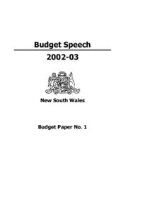 Budget Speech[removed]New South Wales  Budget Paper No. 1
