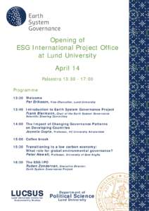 Earth System Governance Opening of ESG International Project Office