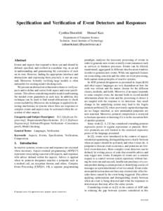Specification and Verification of Event Detectors and Responses Cynthia Disenfeld Shmuel Katz  Department of Computer Science