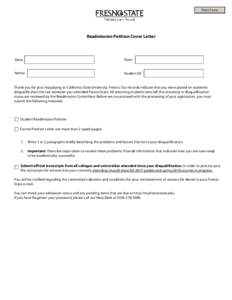 Print Form  Readmission Petition Cover Letter Date: