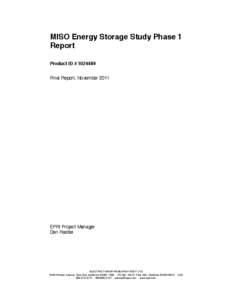 MISO Energy Storage Study Phase 1 Report Product ID # Final Report, NovemberEPRI Project Manager