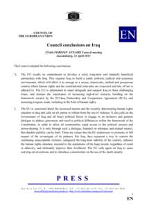 EN  COUCIL OF THE EUROPEA UIO  Council conclusions on Iraq