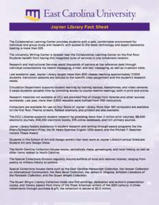 Joyner Library Fact Sheet The Collaborative Learning Center provides students with a safe, comfortable environment for individual and group study and research, with access to the latest technology and expert assistance. 