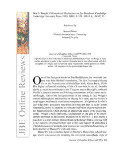 Dale S. Wright. Philosophical Meditations on Zen Buddhism. Cambridge: Cambridge University Press, 1998, ISBN: 0521590108, US $[removed]Reviewed by