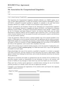 ECI/MCI User Agreement between the Association for Computational Linguistics and User: