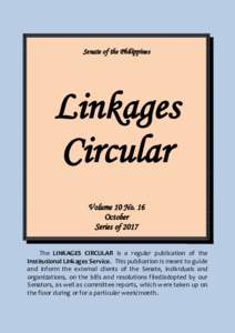Senate of the Philippines  Linkages Circular Volume 10 No. 16 October
