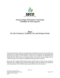 Energy Savings Performance Contracting Guidelines for State Agencies Part 4 For The Contractor: Technical, Cost, and Savings Criteria