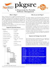 pkgsrc A Framework for Portable Software Management What is Pkgsrc? Pkgsrc (Package Source) is a software management framework originally developed for NetBSD. It has since been ported to