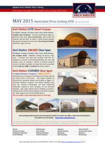Splash Arch Shelter Price Listing Note all prices are subject to official quotation and can change without notice MAY 2015 Australian Price Listing AUD  Rev