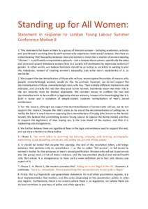 Standing up for All Women: Statement in response to London Young Labour Summer Conference Motion 8 1. This statement has been written by a group of feminist women – including academics, activists and practitioners work