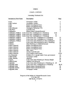 INDEX COATS - COTTON Genealogy Notebook #14 Surname(s), First Name Coats, Cobb, various