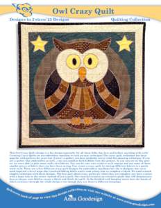Owl Crazy Quilt Designs in 2 sizes/ 25 Designs Quilting Collection  This Owl Crazy Quilt design is a fun design especially for all those folks that love and collect anything with owls!