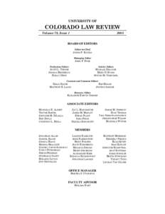 UNIVERSITY OF  COLORADO LAW REVIEW Volume 79, Issue