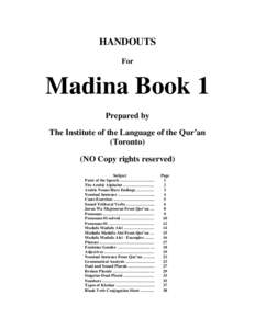 HANDOUTS For Madina Book 1 Prepared by The Institute of the Language of the Qur’an