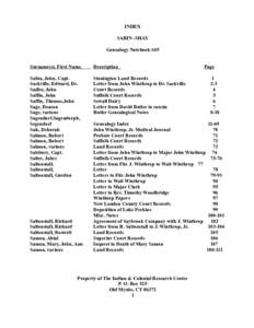 INDEX SABIN -SHAY Genealogy Notebook #45 Surname(s), First Name  Description