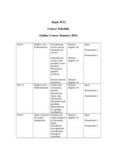Math W53 Course Schedule Online Course Summer 2014   Part	
  1	
  