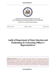 UNCLASSIFIED  UNITED STATES DEPARTMENT OF STATE AND THE BROADCASTING BOARD OF GOVERNORS OFFICE OF INSPECTOR GENERAL