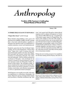 Anthropolog Newsletter of The Department of Anthropology National Museum of Natural History Summer 2004