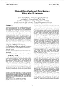 SIGIR 2007 Proceedings  Session 10: Web IR I Robust Classification of Rare Queries Using Web Knowledge