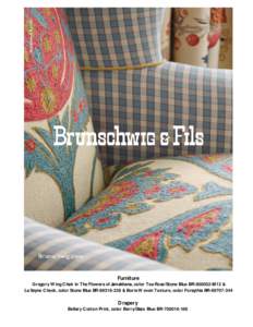 Furniture  Gregory Wing Chair in The Flowers of Jamakhana, color Tea Rose/Stone Blue BRM12 & La Seyne Check, color Stone Blue BR & Boris Woven Texture, color Forsythia BRDrapery