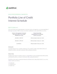 WEALTHFRONT BROKERAGE CORPORATION  Por$olio Line of Credit Interest Schedule What is my interest rate? Your annual interest rate is 7ered, depends on the market value (or net deposits) in your taxable Wealthfront