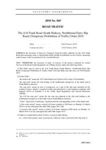 SIThe A34 Trunk Road (South Hinksey, Northbound Entry Slip Road) (Temporary Prohibition of Traffic) Order 2010