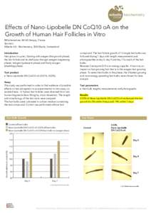 Effects of Nano-Lipobelle DN CoQ10 oA on the Growth of Human Hair Follicles in Vitro BIOalternatives, 86160 Gençay, France Sponsor: Mibelle AG - Biochemistry, 5033 Buchs, Switzerland Introduction
